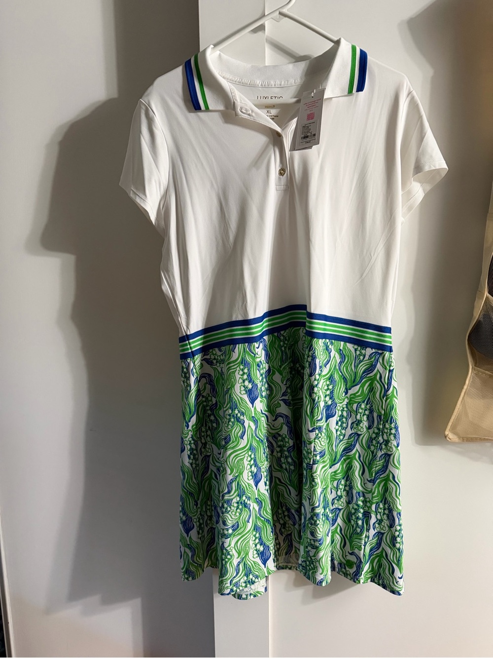 Lilly Pulitzer White Polo Dress with Green & Blue Printed Skirt